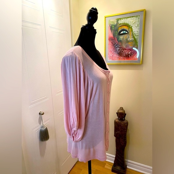 NWOT Y2K Kenzie pink cardi , 3/4 puffed sleeves/elastic cuff, clear buttons 🧶🩷 - Picture 6 of 13